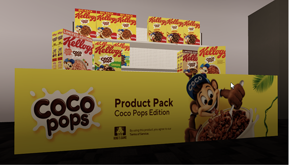 Coco Pops Product Pack shelf display in a ROBLOX store